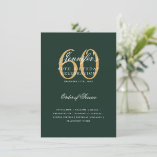 Elegantes 60. Geburtstagsprogramm Gold Green Menü Einladung