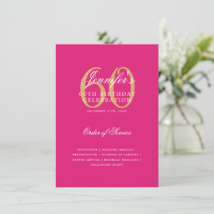Elegantes 60. Geburtstagsprogramm Gold Hot Pink Me Einladung