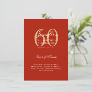 Elegantes 60. Geburtstagsprogramm Gold Red Menu Einladung