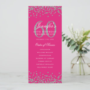 Elegantes 60. Geburtstagsprogramm Silver Hot Pink Einladung