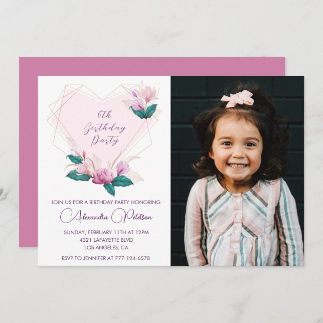 Elegantes 6. Geburtstag Einladungen Foto (Vorne/Hinten)