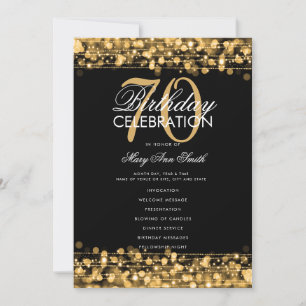 Elegantes 70. Geburtstagsfeier-Programm Gold mit M Einladung