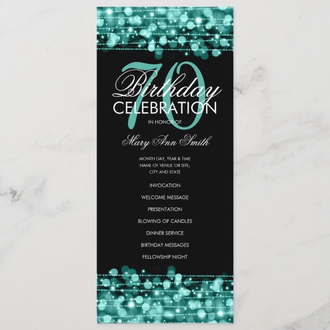 Elegantes 70. Geburtstagsparty-Programm Aquamarine Programm (Vorderseite)