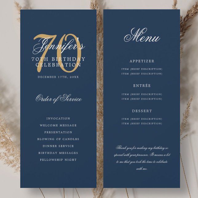 Elegantes 70. Programm Gold Navy Blue Menü+Vielen  (Elegant 70th Program Gold Navy Blue Menu+Thank You)