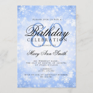 Elegantes 80. Geburtstag Blaues Winterwunderland Einladung