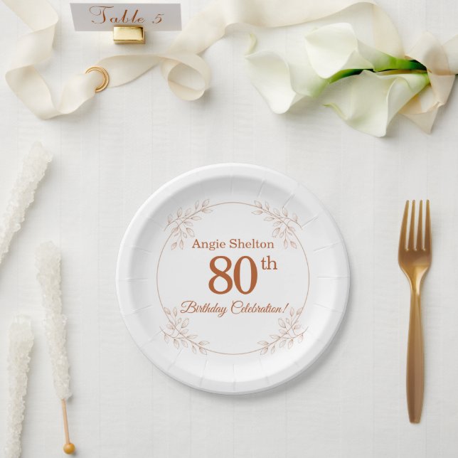 Elegantes 80. Geburtstags-Blumen-Botanik Pappteller (Hochzeit)