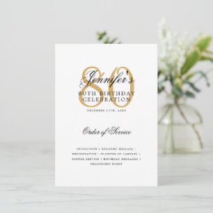 Elegantes 80. Geburtstagsfeier-Programm Gold Menü Einladung