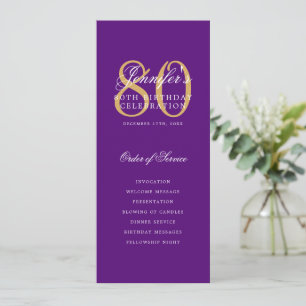 Elegantes 80th Program Gold Lila Menu+Vielen Dank Einladung