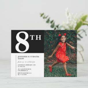 Elegantes 8. Geburtstags-Einladung Black Chic Foto Einladung