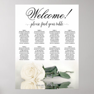 Elegantes 8 Tafelweiß-Rose-Hochzeitsdiagramm Poster