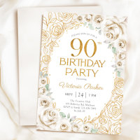 Elegantes 90. Geburtstags-Cream-Gold-Blumenmuster