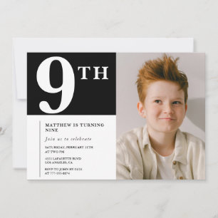 Elegantes 9. Geburtstags-Einladung Black Boy Foto Einladung