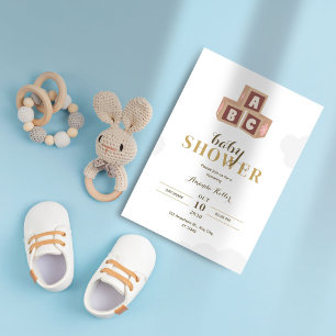 Elegantes ABC blockiert Minimalistische Babydusche Einladung