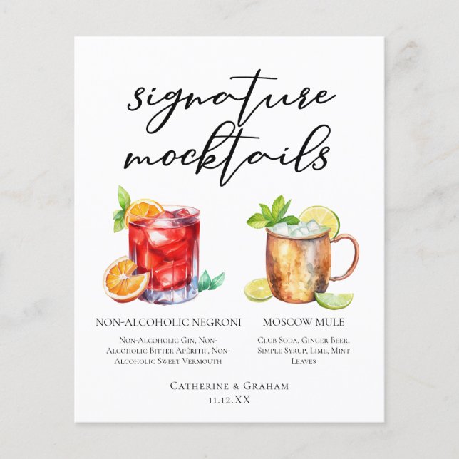 Elegantes Abend-Hochzeits-Mocktails-Menü (Vorderseite)