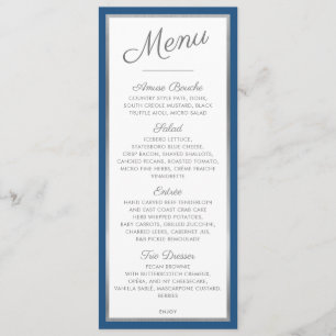 ELEGANTES ABENDMENÜ moderne Rezeption blau grau Menükarte