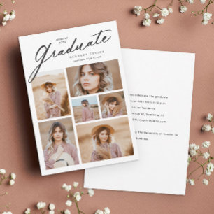 Elegantes Abschluss-Skript 6-Foto-Collage Abschlus Einladung