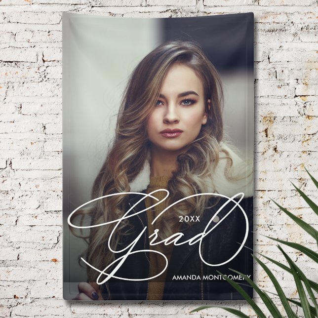 Elegantes Abschluss-Skript-Foto-Abschlussfeier Banner (Elegant grad script photo graduation party banner)