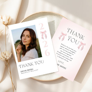 Elegantes Abschlussfoto Rosa Schleife Abschlussfei Dankeskarte