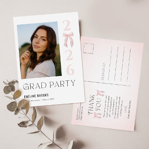 Elegantes Abschlussfoto Rosa Schleife Danke zum Ab Postkarte