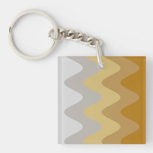 Elegantes Abstrakt-braunes Gelb, Grau-Wave-Kunst Schlüsselanhänger (Vorderseite)