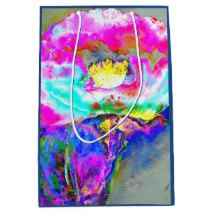 Elegantes abstrakt rosa aquamarines Blumengemälde Mittlere Geschenktüte