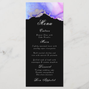 Elegantes Abstraktes Amethyst Black Wedding Menu Menükarte