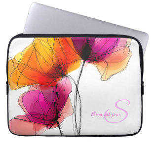 Elegantes abstraktes Aquarell-Blumenmonogramm nach Laptopschutzhülle