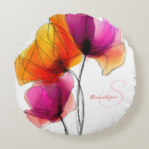 Elegantes abstraktes Aquarell-Blumenmuster nach Ma Rundes Kissen
