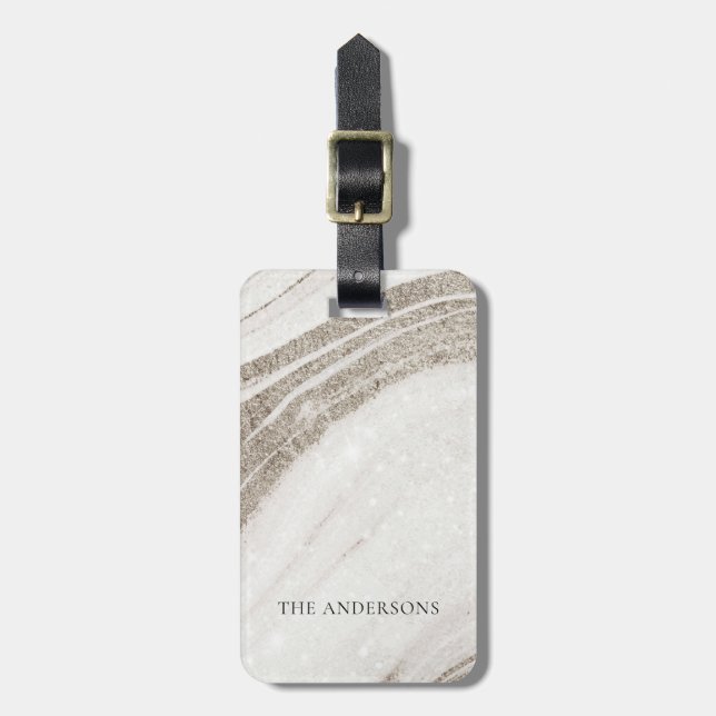 Elegantes Abstraktes Blassgoldenes Marmor Agate Gepäckanhänger (Vorderseite vertikal)
