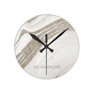 Elegantes Abstraktes Blassgoldenes Marmor Agate Runde Wanduhr