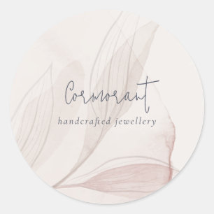 Elegantes Abstraktes Blush Watercolor Foliage Busi Runder Aufkleber