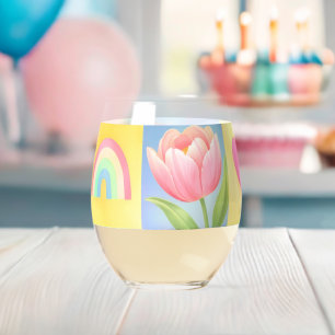Elegantes abstraktes florales Schachbrettmuster Weinglas Ohne Stiel