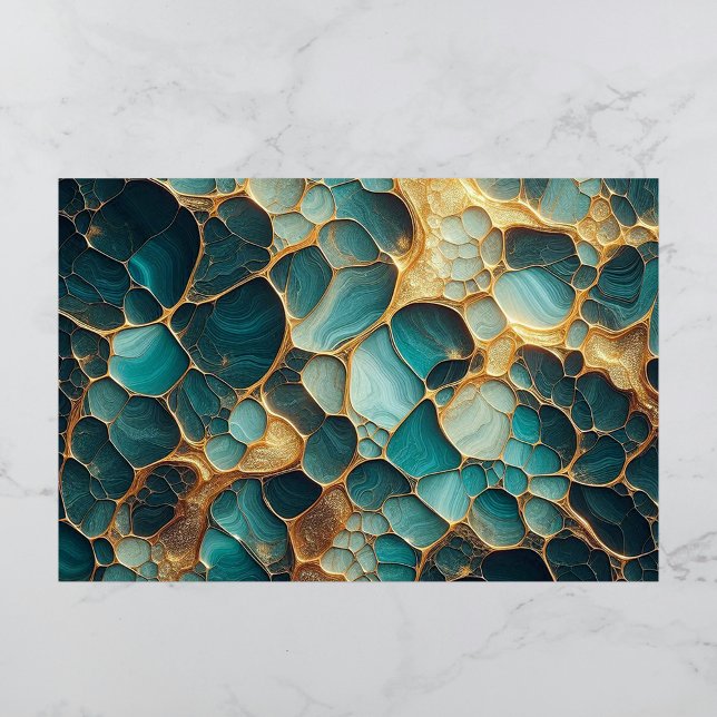 Elegantes Abstraktes Fluid Aquamarin und Goldmarmo Seidenpapier (Von Creator hochgeladen)