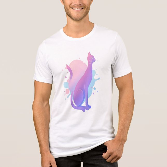 Elegantes abstraktes Gradient Katzen-Design Tri-Blend Shirt (Vorderseite)