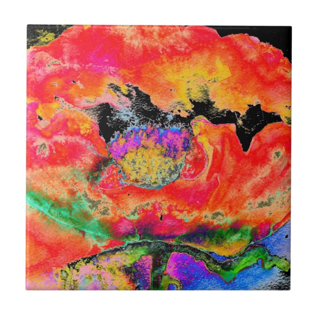 Elegantes abstraktes Rot-Blütenschwarz Fliese (Vorderseite)