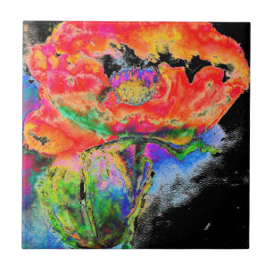 Elegantes abstraktes Rot-Blütenschwarz Fliese