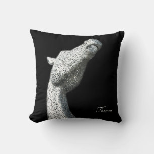 Elegantes abstraktes silbernes Pferd Schwarzes Per Kissen