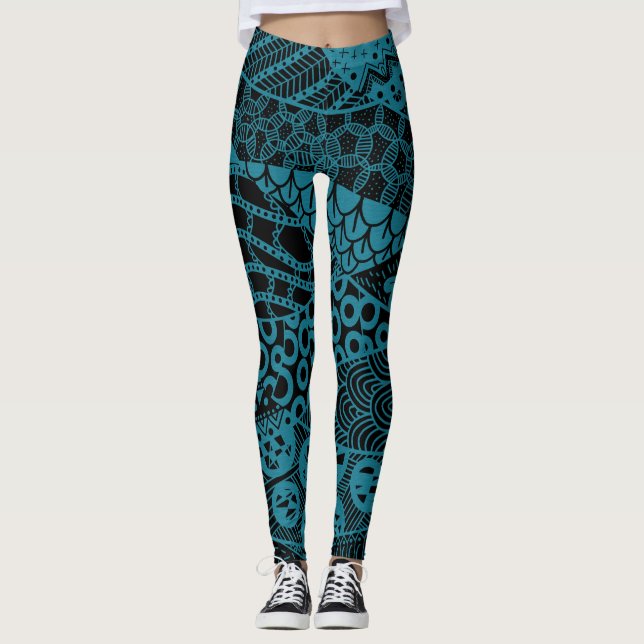 Elegantes Abstraktes Tribal-Muster mit blauer Geom Leggings (Vorderseite)
