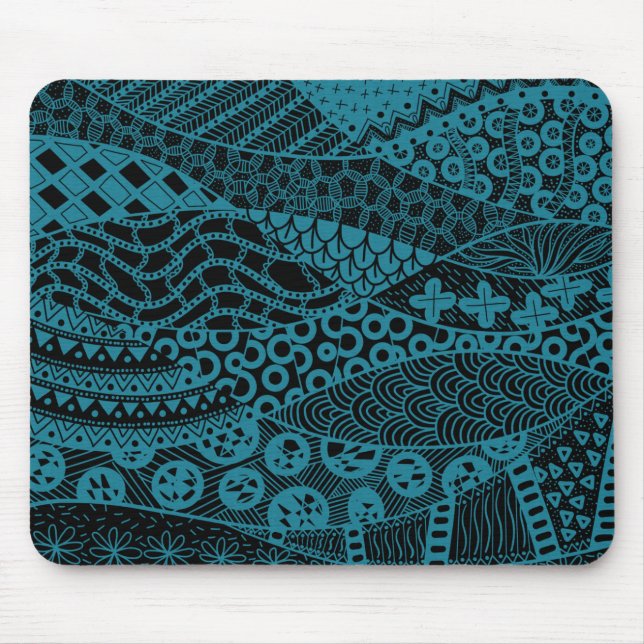 Elegantes Abstraktes Tribal-Muster mit blauer Geom Mousepad (Vorne)