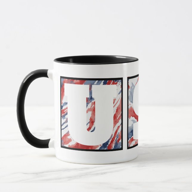 Elegantes Abstraktes Wasserfarbenzeichen "USA" Tasse (Links)