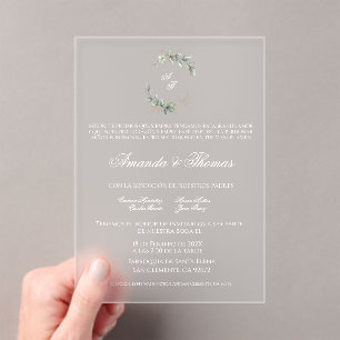 Elegantes Acrylgrün Spanische Hochzeit Acryleinladungen