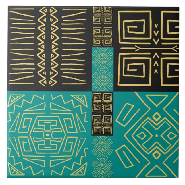 Elegantes Afrikanisches Tribal Geometrisches Muste Fliese (Vorderseite)