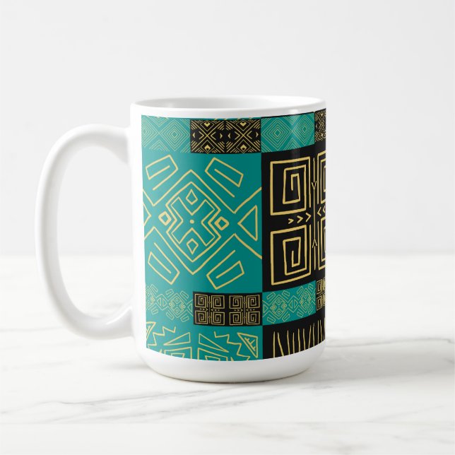 Elegantes Afrikanisches Tribal Geometrisches Muste Kaffeetasse (Links)