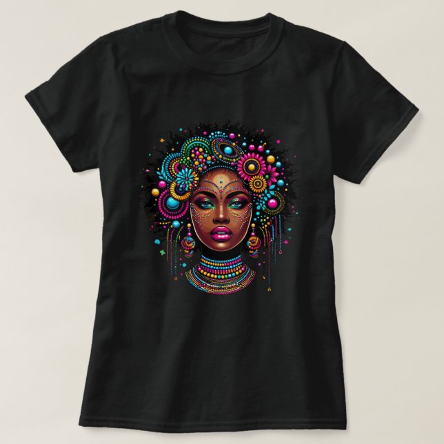 Elegantes Afro American Black Girl mit Bling T-Shirt (Design vorne)
