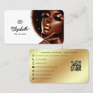 Elegantes Afro Glam Melanin Chic Haar- und Nagelst Visitenkarte