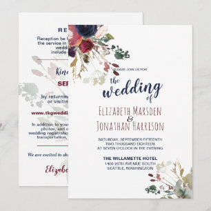 Elegantes All in one Burgund Navy Rose Gold Weddin Einladung