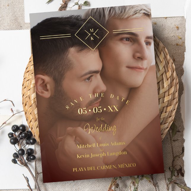 Elegantes All Wedding Brown Golden Initials Foto Folieneinladung (Von Creator hochgeladen)