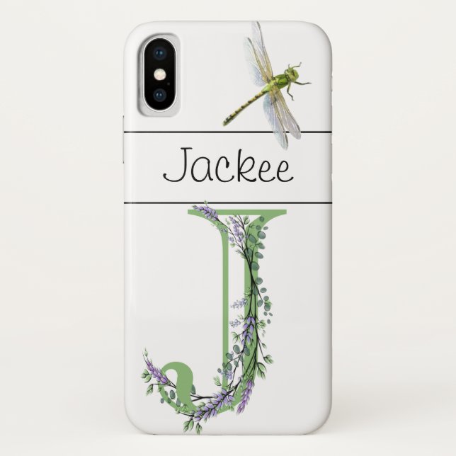 Elegantes Alphabet J Lavender Eucalyptus Dragonfly Case-Mate iPhone Hülle (Rückseite)