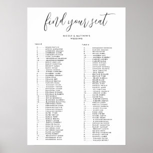 Elegantes alphabetisches Hochzeitssitzplan-Diagram Poster
