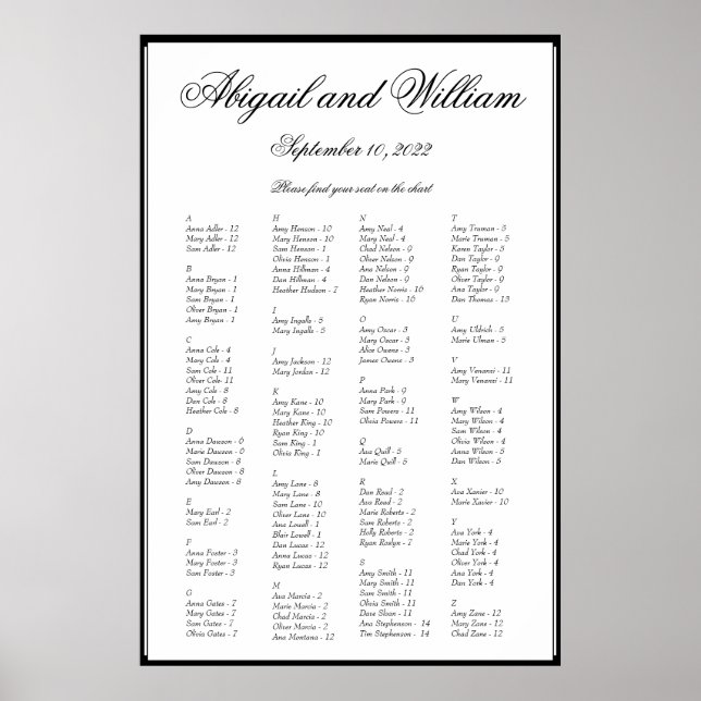 Elegantes Alphabetisches Hochzeitsstift Poster (Vorne)